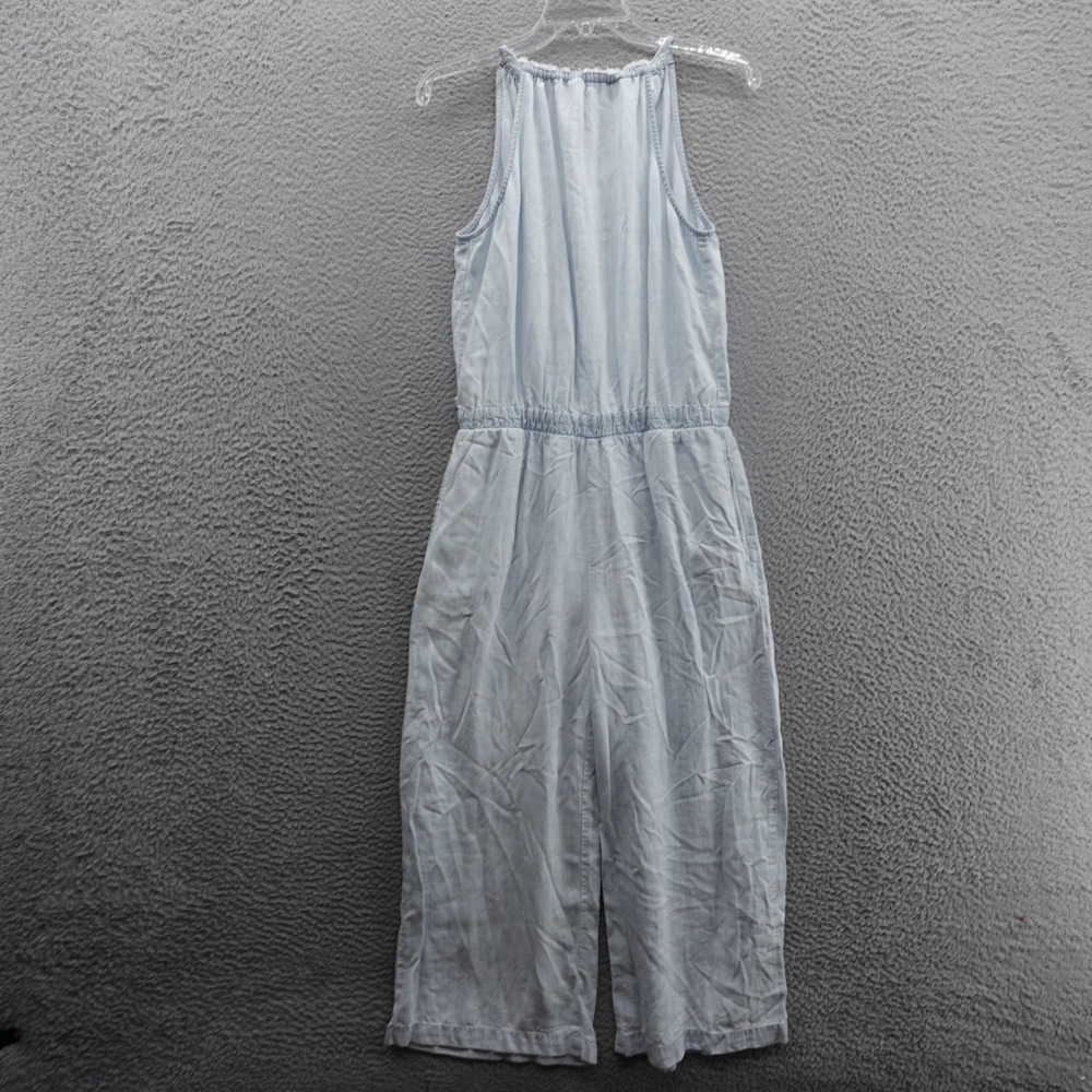 Bella Dahl Cropped Wide Leg Chambray Jumpsuit Small Light Blue Womens Sleeveless